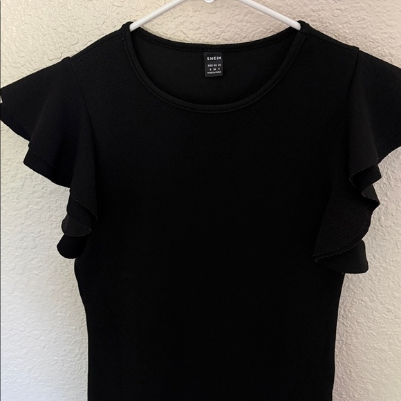 Black Ruffle Sleeve One-Piece - Picture 2 of 5